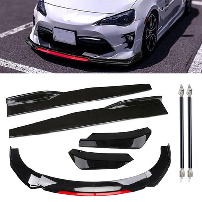 Evargc Universal Car Front Bumper Lip Spoiler Body Kits + 29" Car Side Skirt Extension Rocker Panel Body Kit + Car Auto Rear Bumper Lip Diffuser (69''-73'' Black&Red)