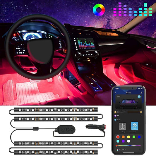 Govee Car LED Lights, Smart Car Interior Lights with App Control, RGB Inside Car Lights with DIY Mode and Music Mode, 2 Lines Design LED Lights for Cars with Car Charger, DC 12V, Valentine's Day decor